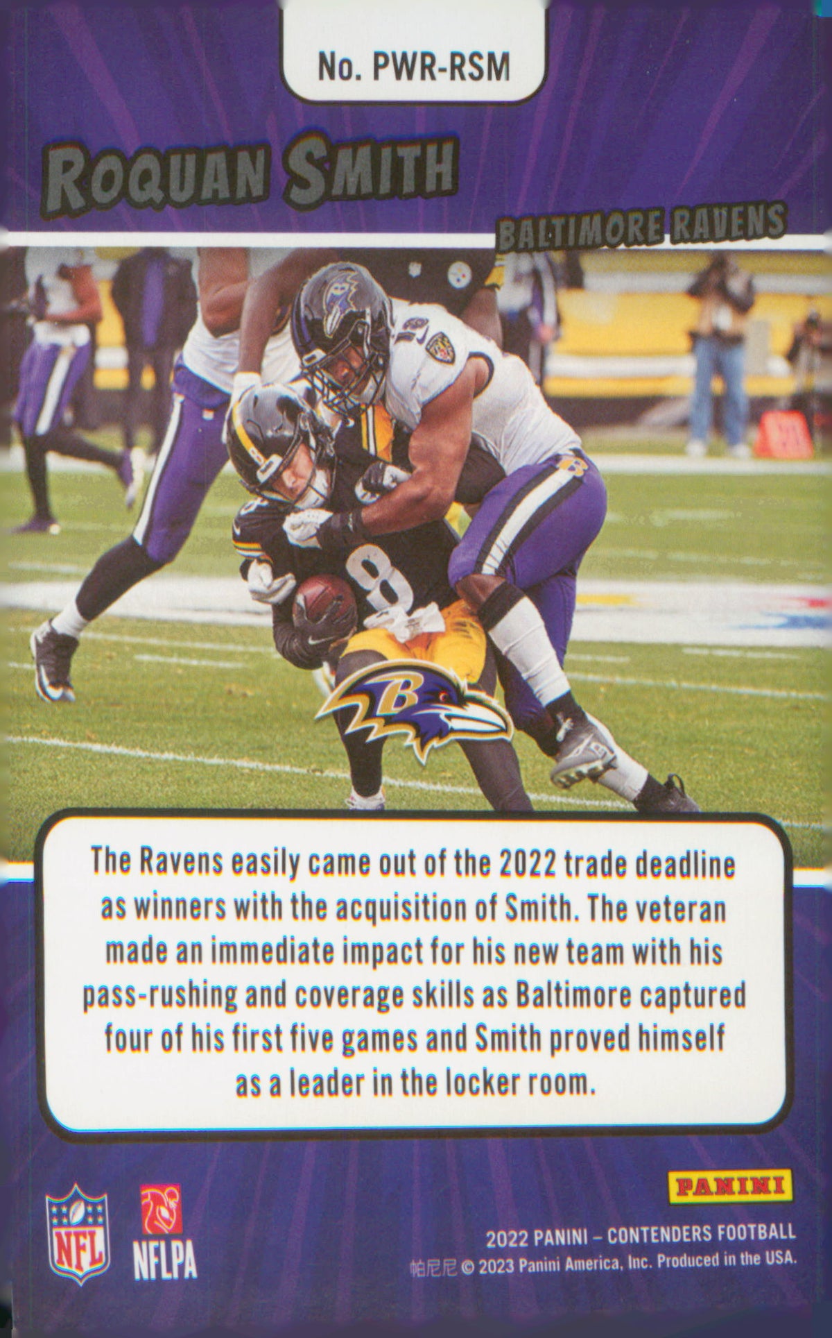 Football 2022 Panini Contenders Power Players Emerald #PWR-RSM Roquan Smith