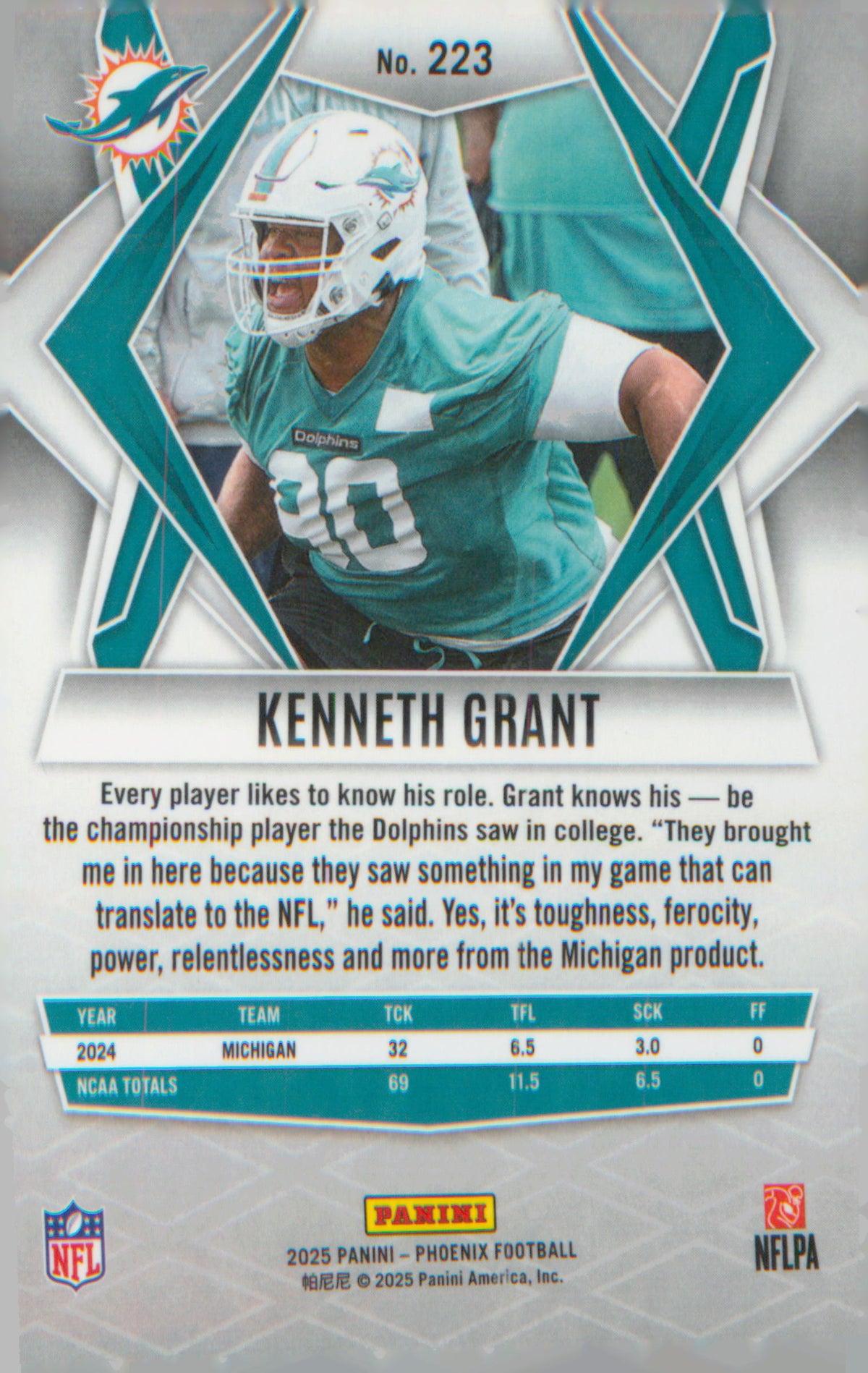Football 2025 Panini Phoenix #223 Kenneth Grant RC RC