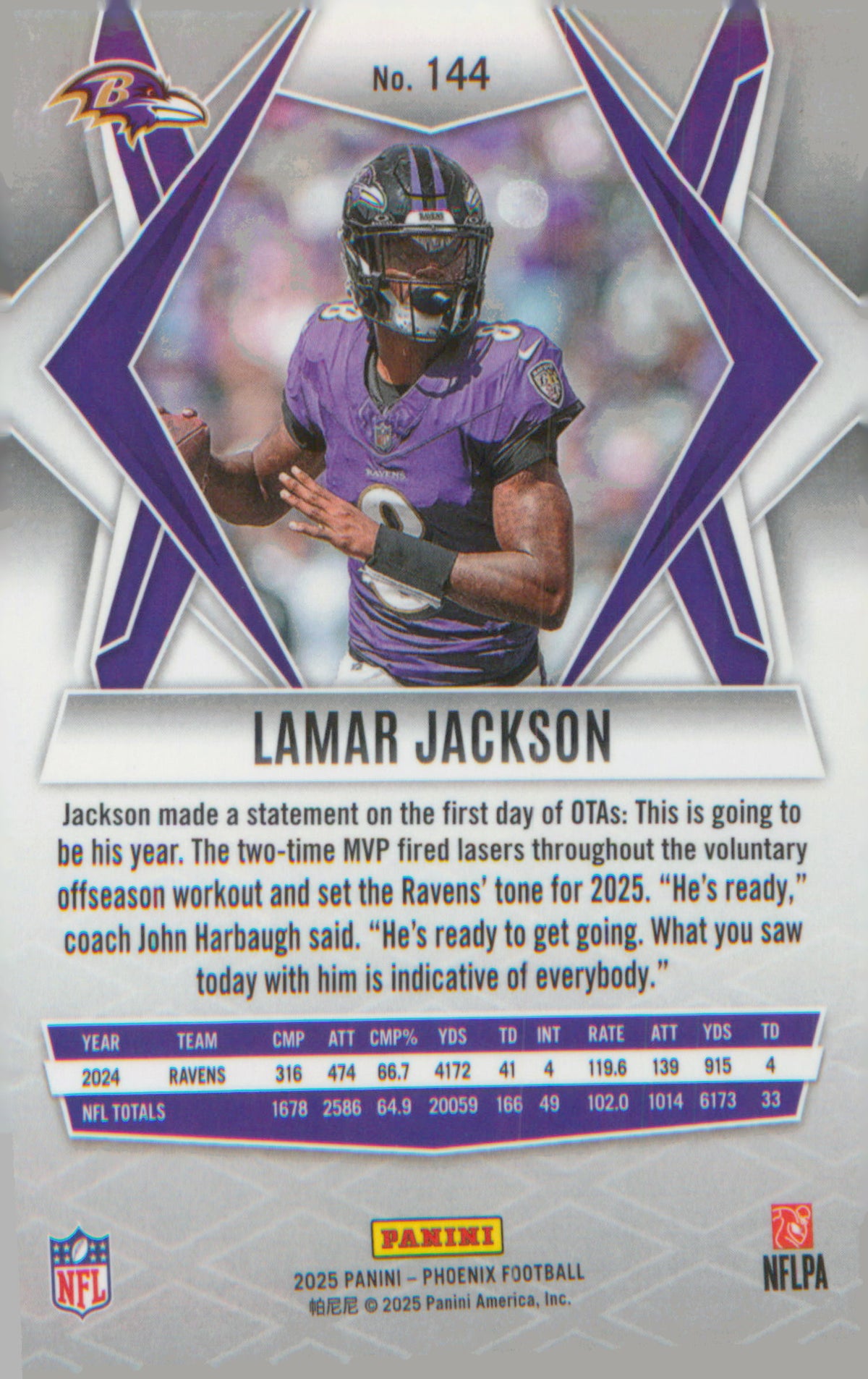 Football 2025 Panini Phoenix #144 Lamar Jackson