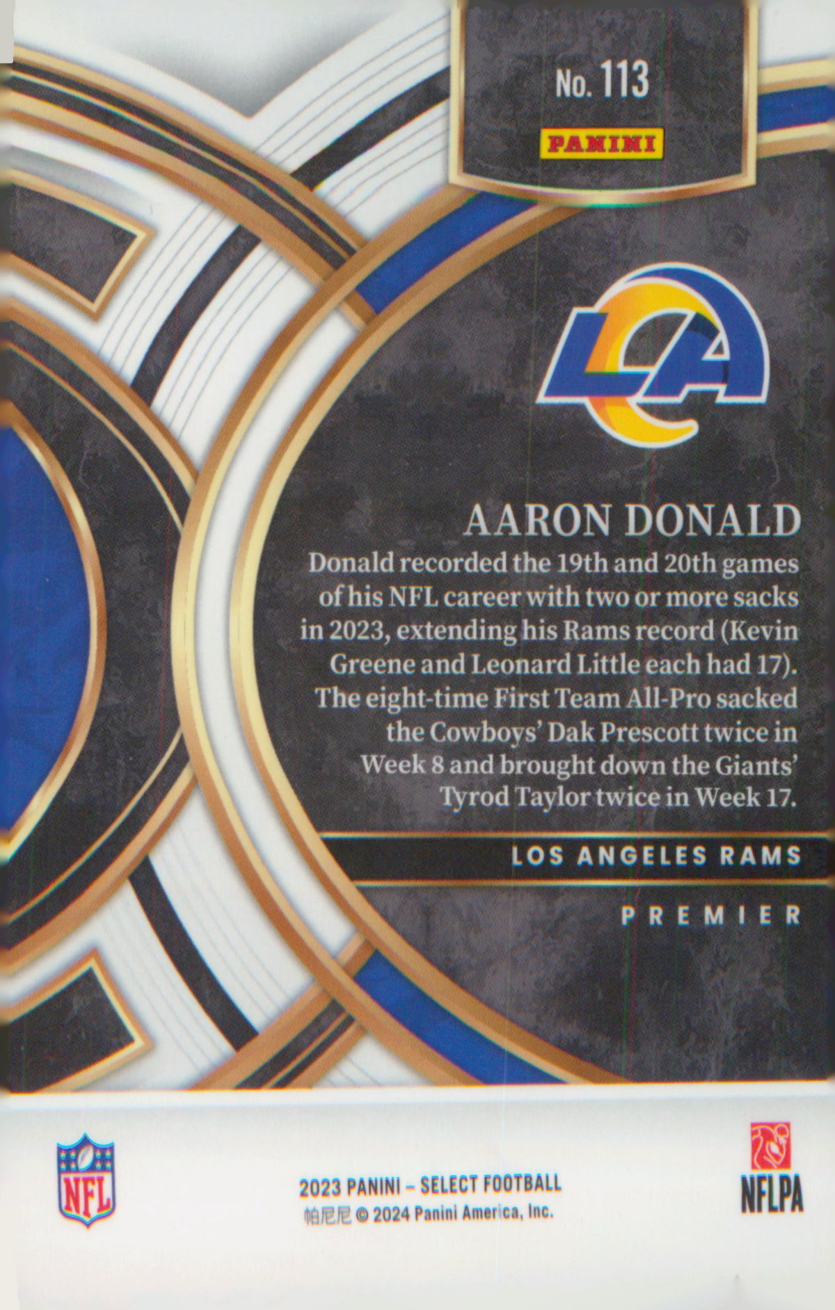 Football 2023 Panini Select #113 Aaron Donald
