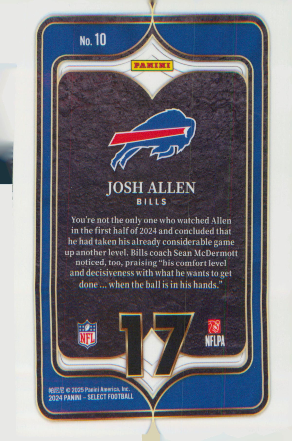 Football 2024 Panini Select Select Numbers #10 Josh Allen