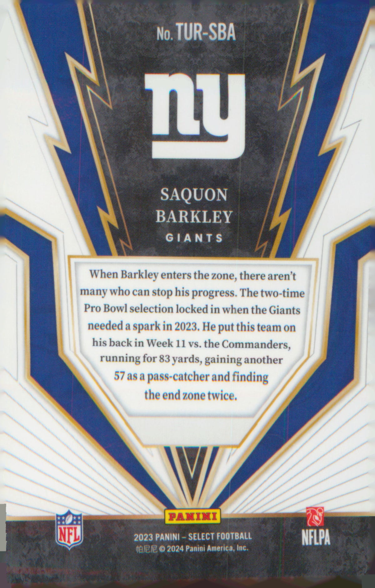 Football 2023 Panini Select Turbocharged #TUR-SBA Saquon Barkley