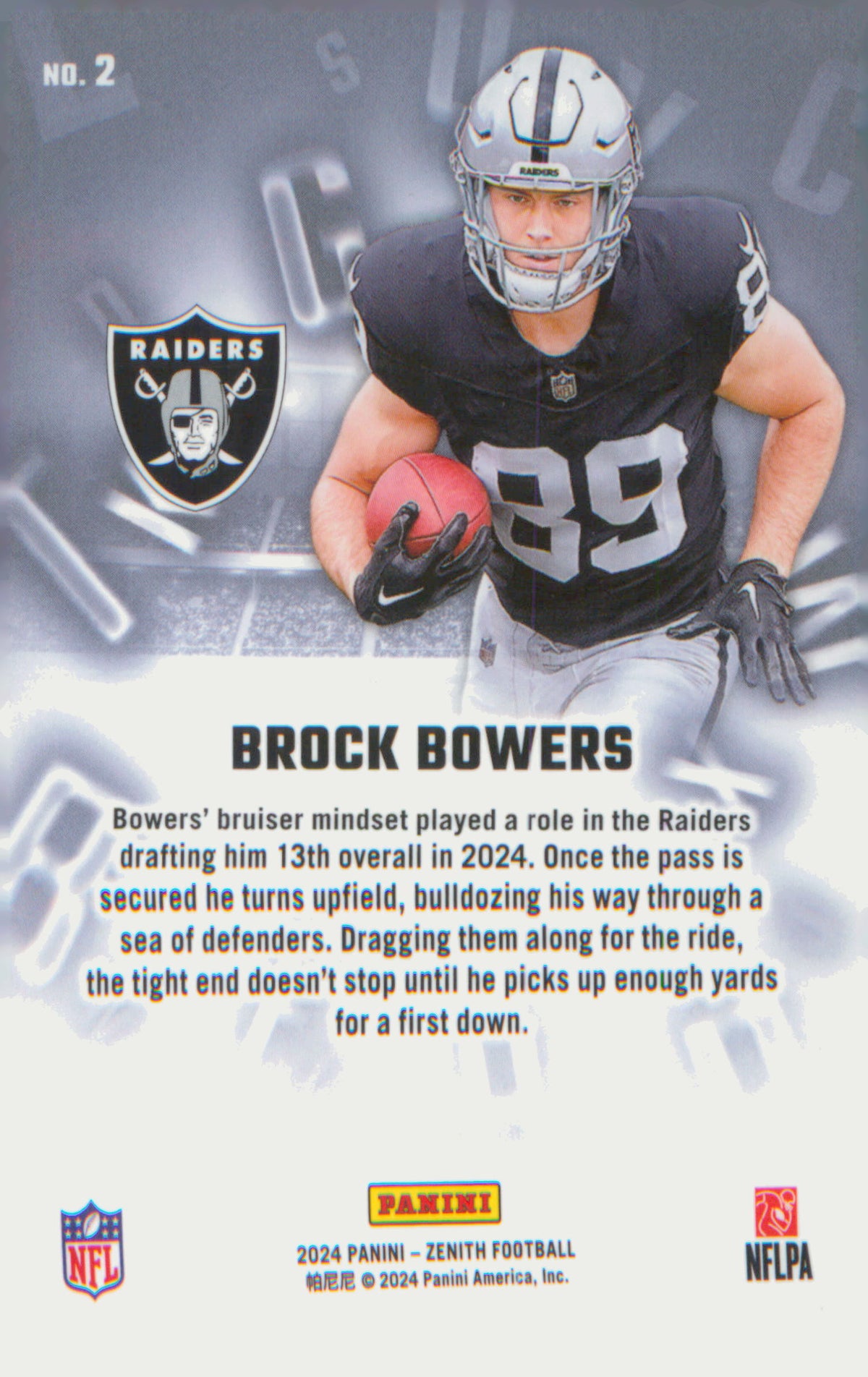 Football 2024 Panini Zenith A to Z #2 Brock Bowers