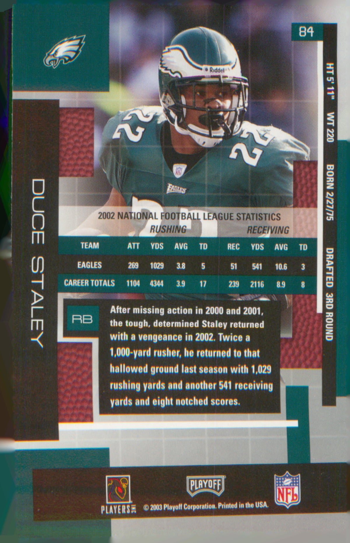 Football 2003 Playoff Absolute Memorabilia #84 Duce Staley
