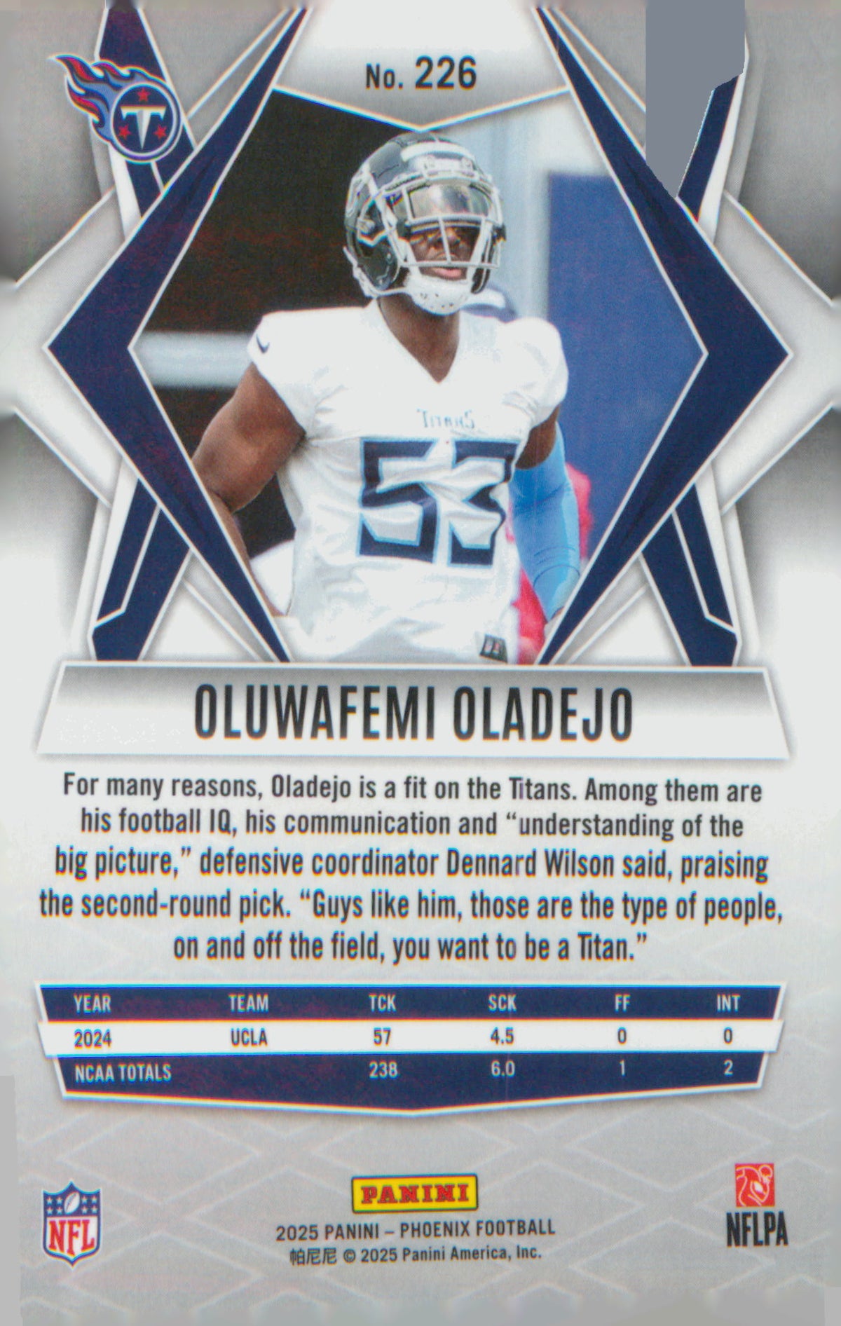 Football 2025 Panini Phoenix #226 Oluwafemi Oladejo RC RC