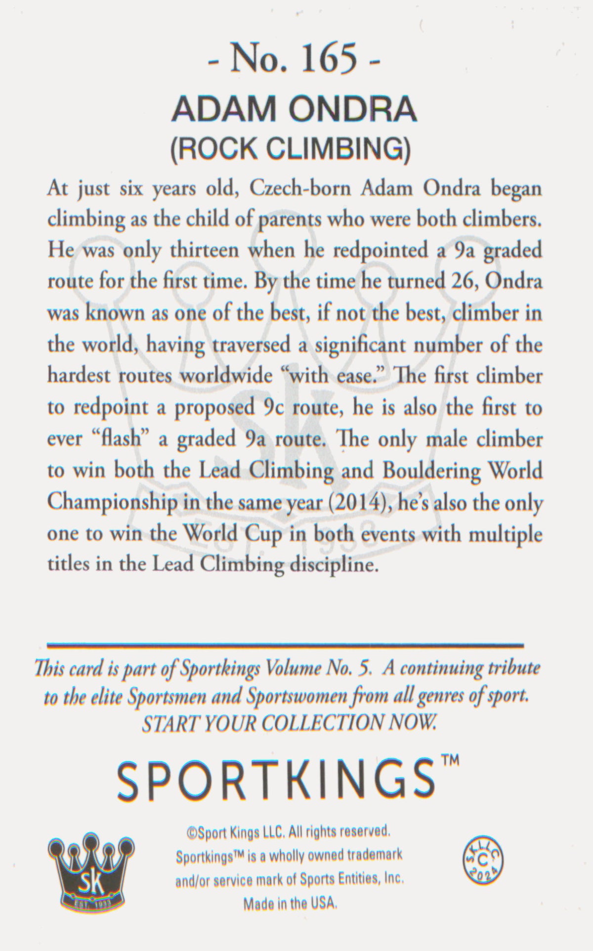 Other Sports 2024 Sportkings Volume 5 #165 Adam Ondra