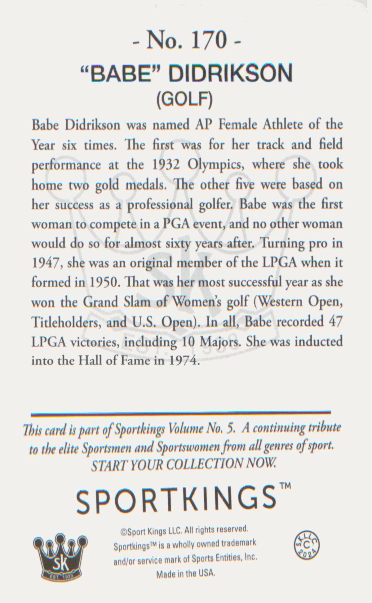 Other Sports 2024 Sportkings Volume 5 #170 "Babe" Didrikson