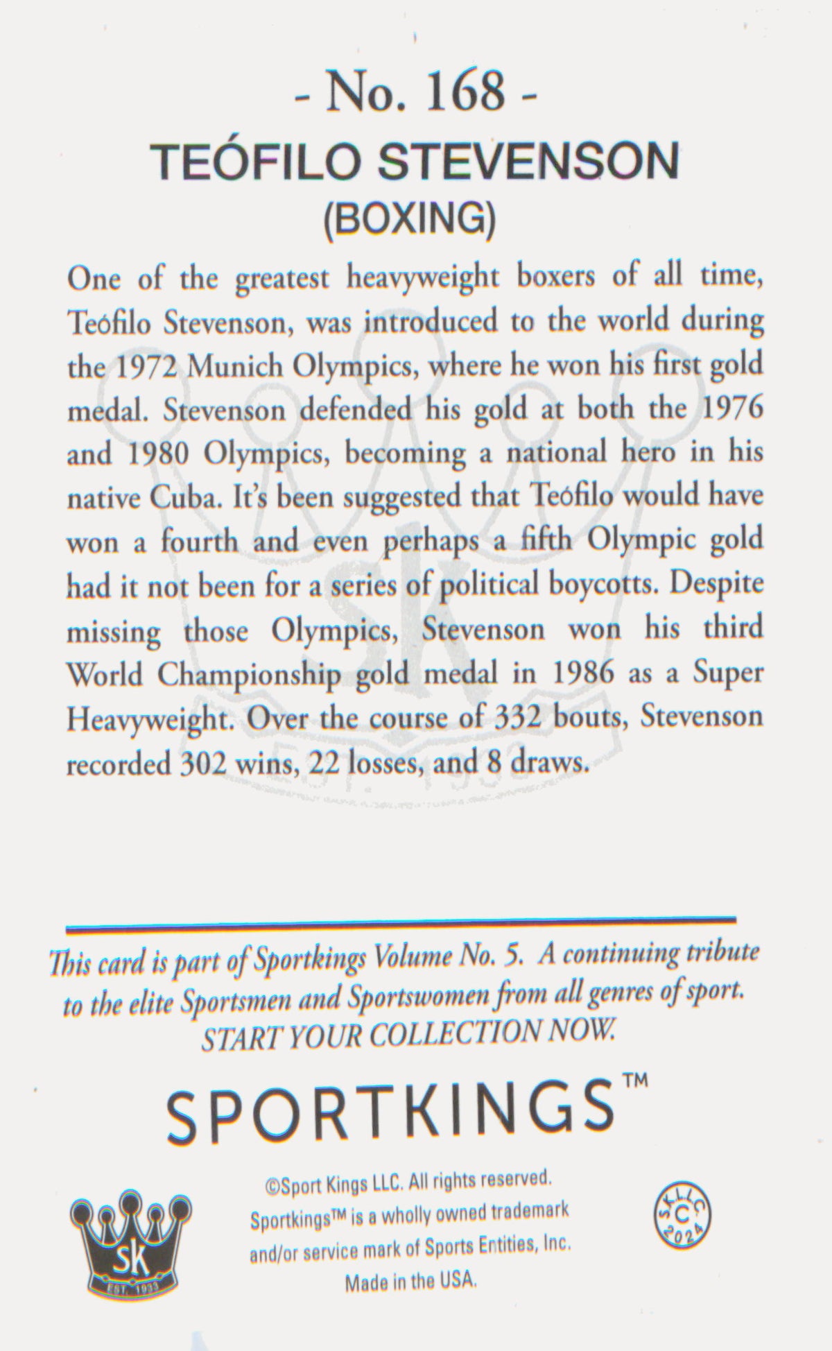 Other Sports 2024 Sportkings Volume 5 #168 Teofilo Stevenson