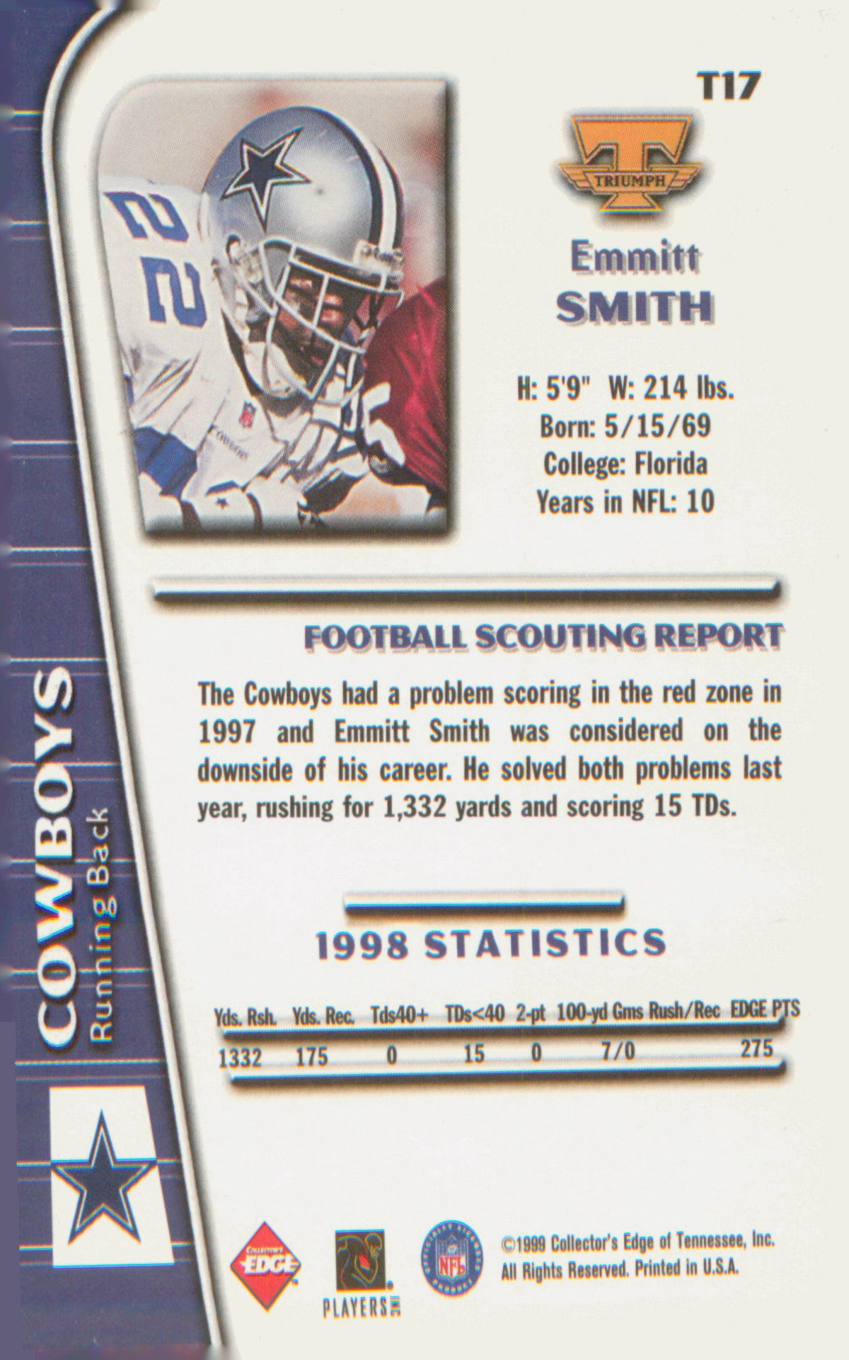 Football 1999 Collector's Edge Triumph #T17 Emmitt Smith