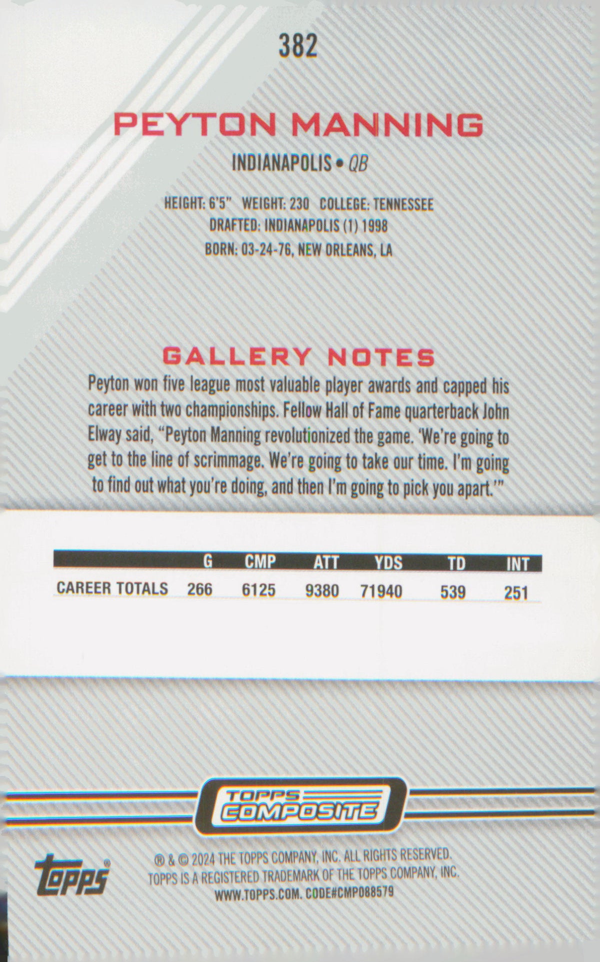 2023 Topps Composite Heritage/Gallery Rainbow Foilboard #382 Peyton Manning