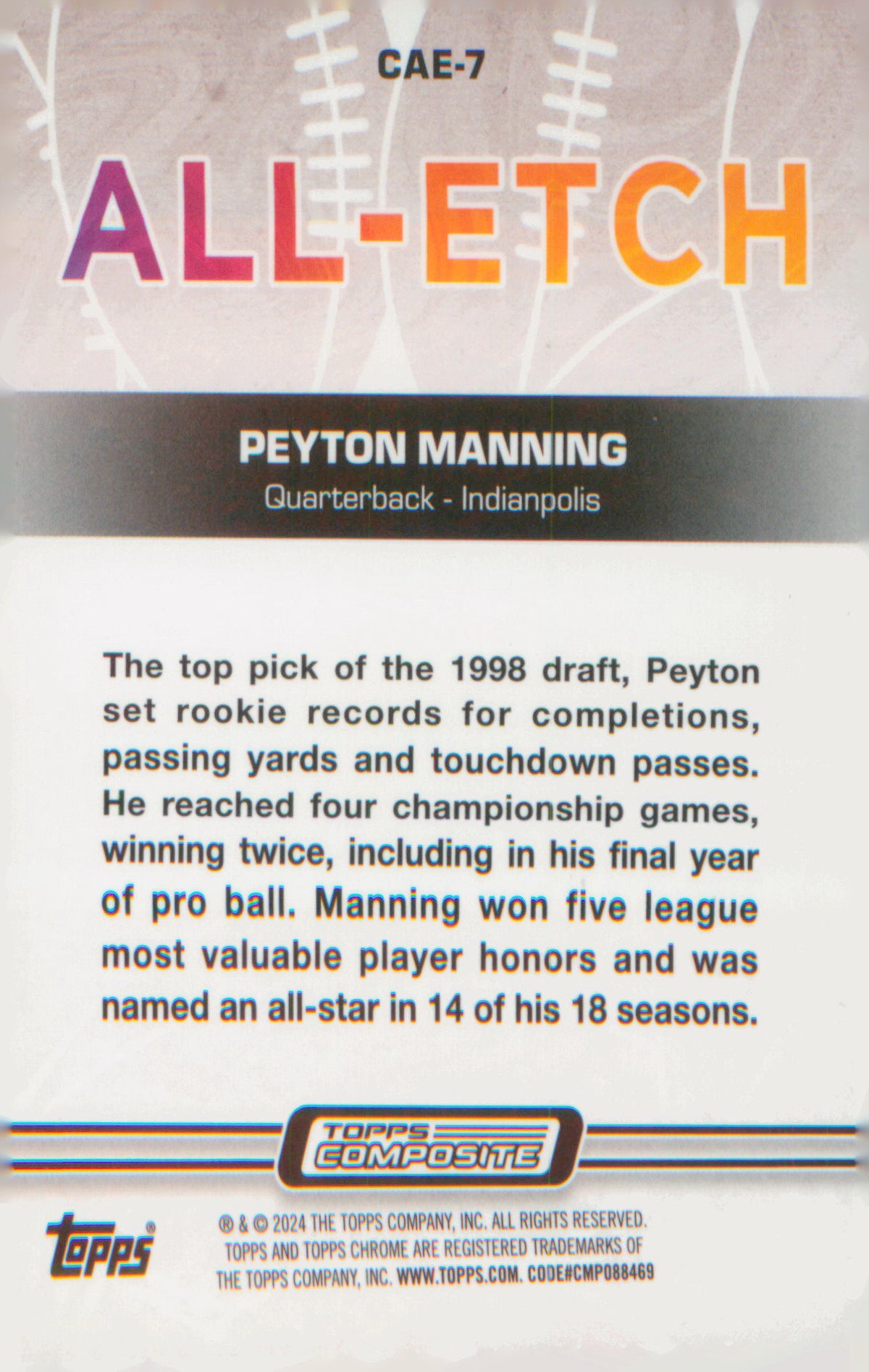 Football 2023 Topps Composite Chrome All-Etch Refractor #CAE-7 Peyton Manning