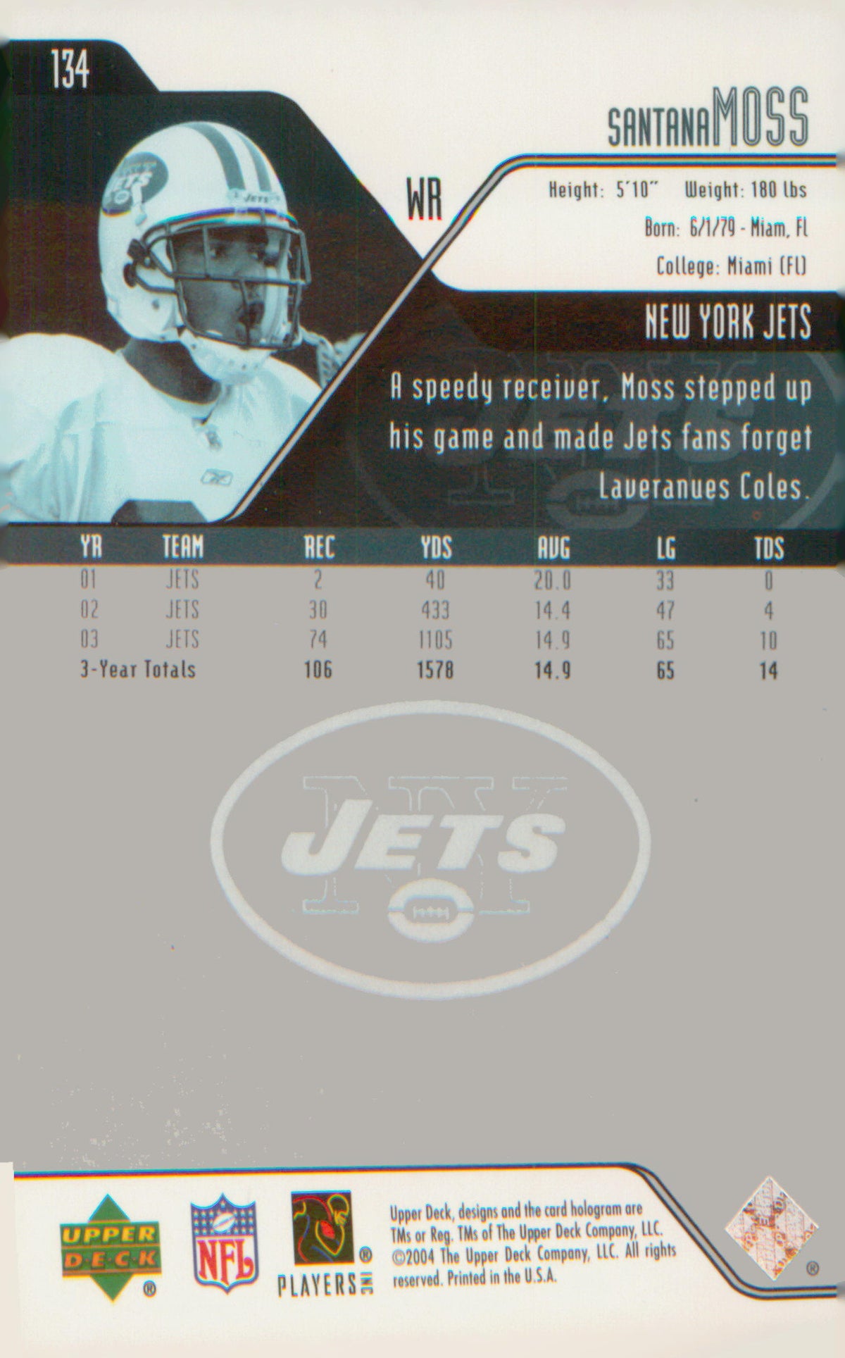 Football 2004 Upper Deck #134 Santana Moss