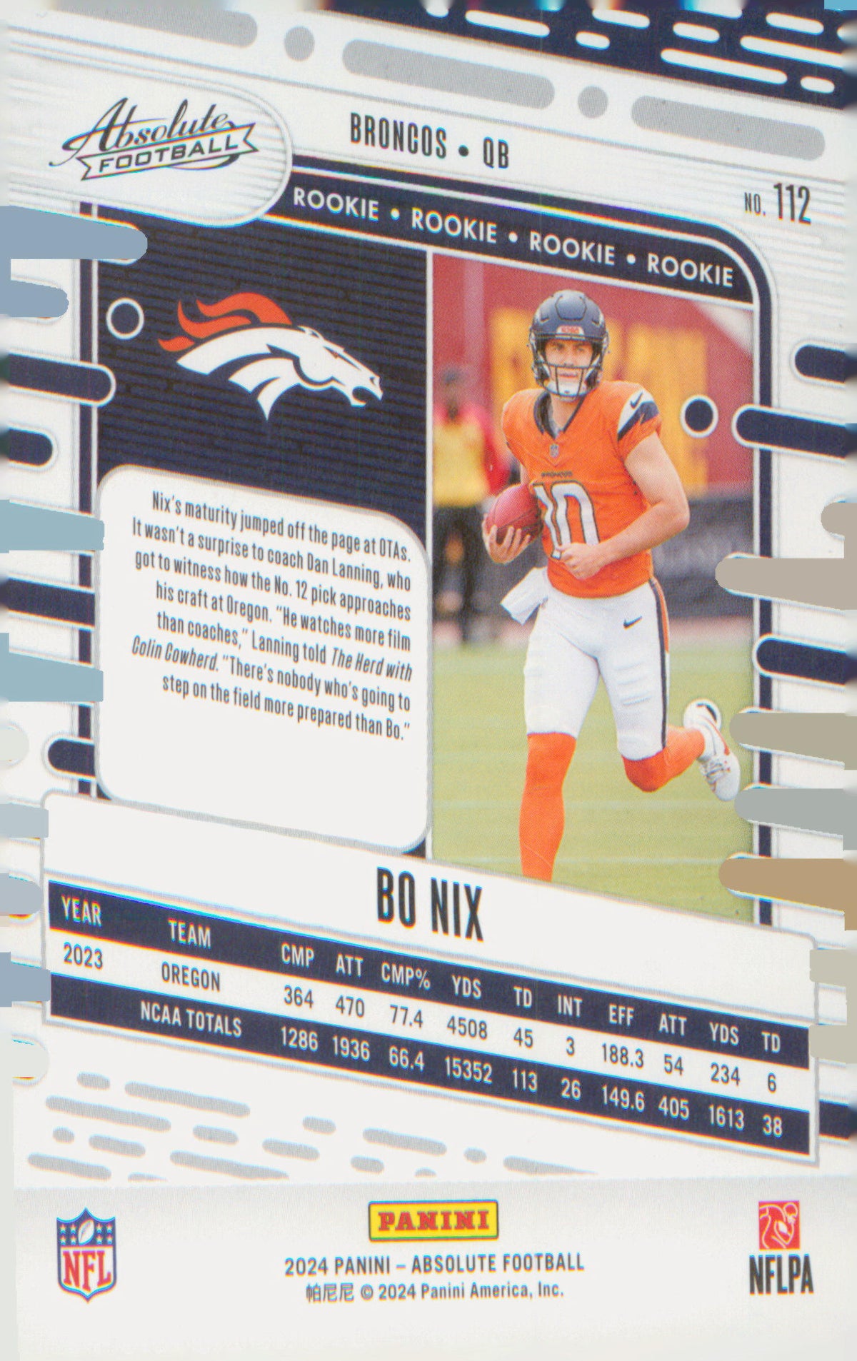 Football 2024 Panini Absolute Retail #112 Bo Nix RC RC