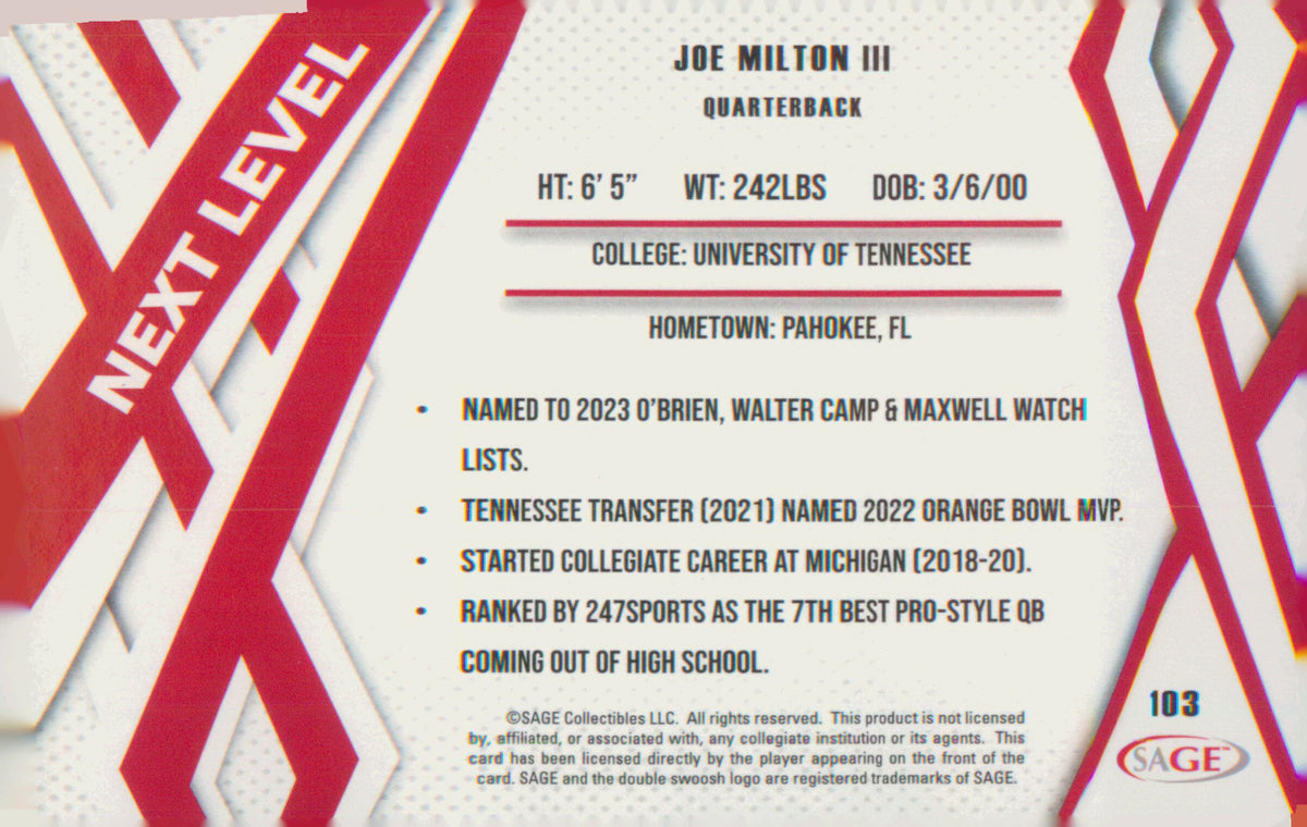 Football 2024 SAGE HIT #103 Joe Milton III