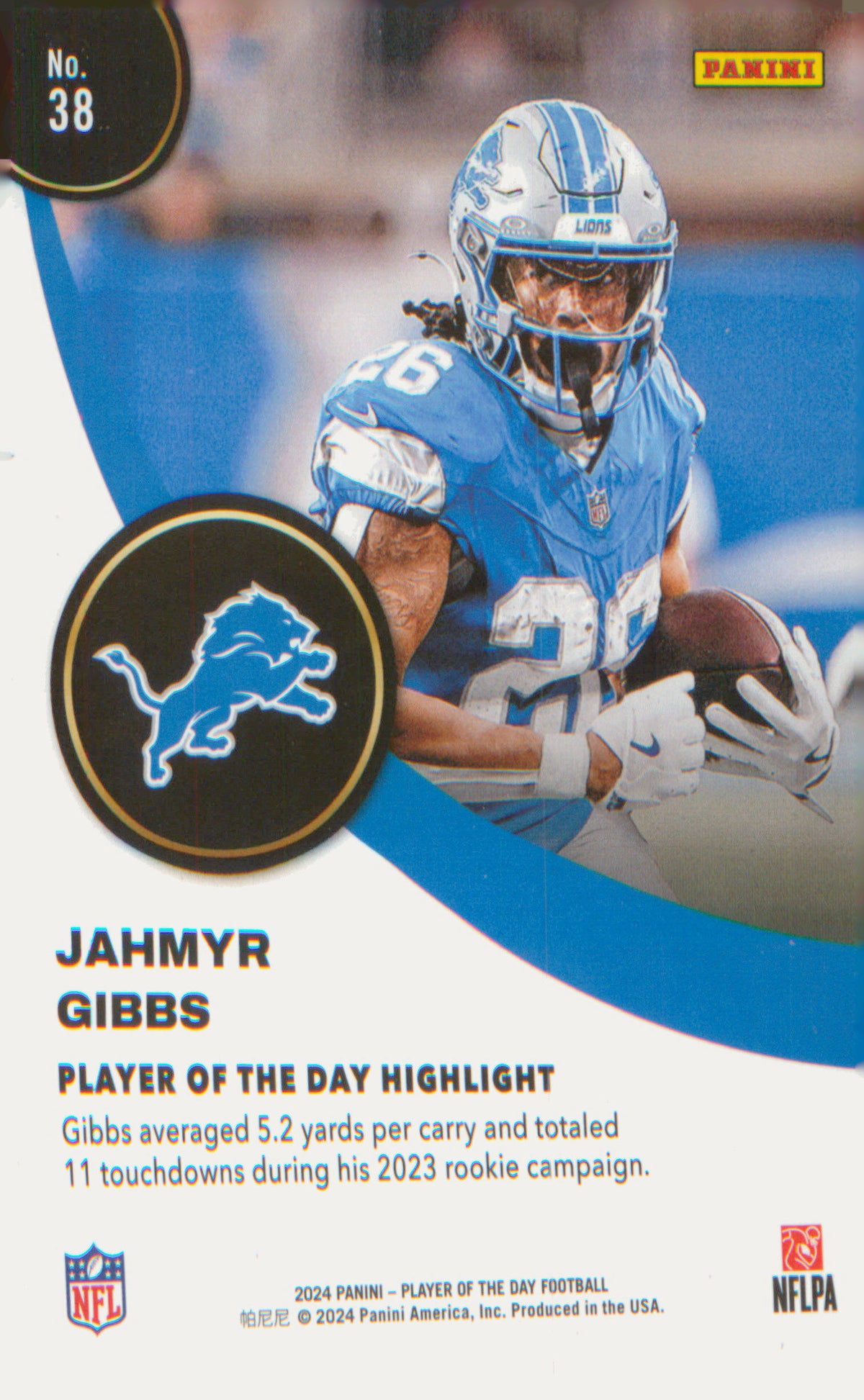 Football 2024 Panini Player of the Day #38 Jahmyr Gibbs