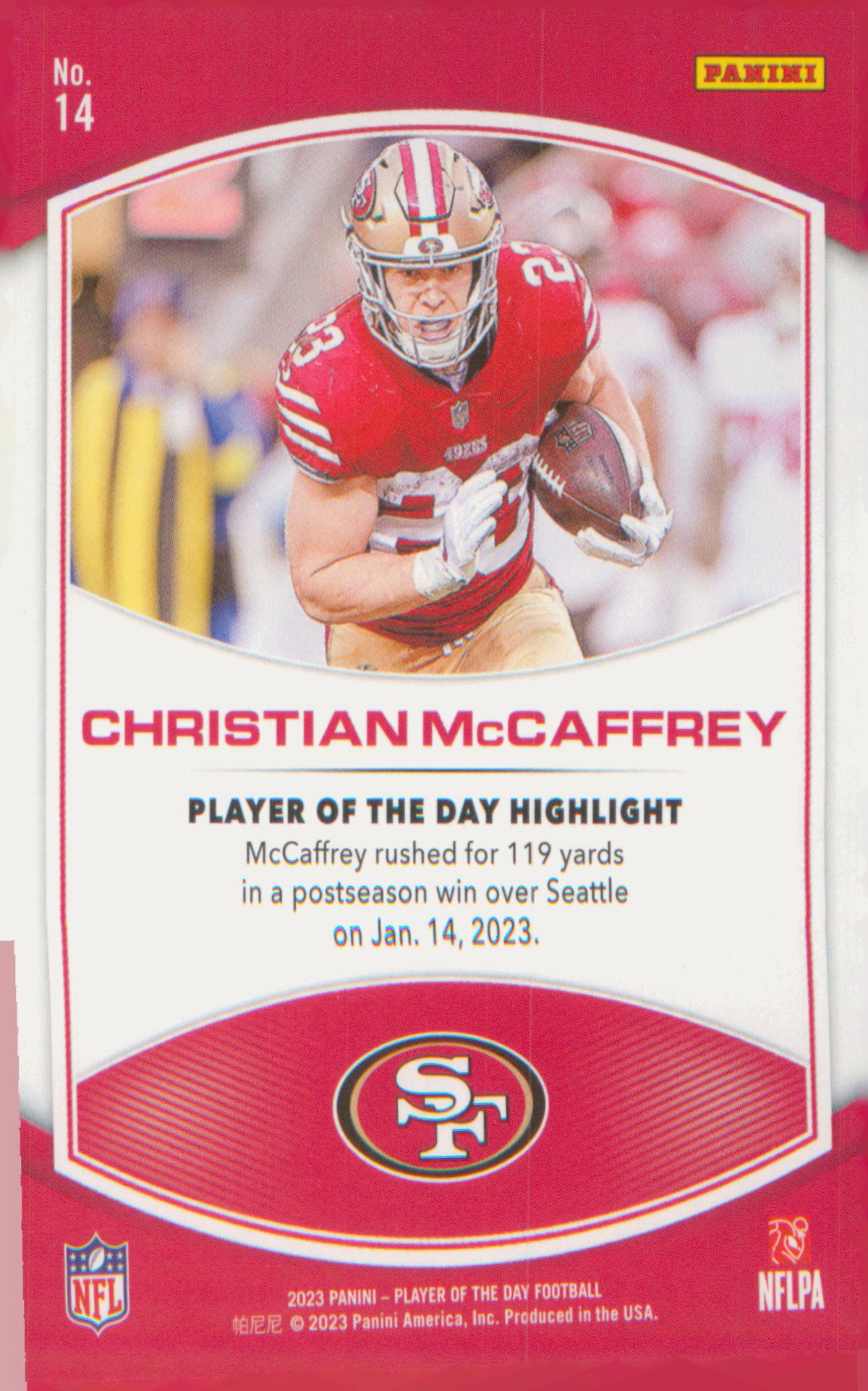 Football 2023 Panini NFL Player of the Day #14 Christian McCaffrey