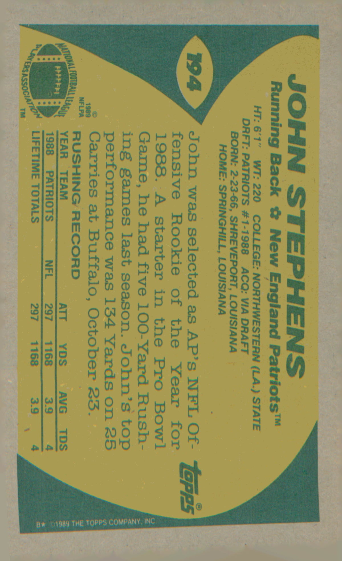 1989 Topps Super Rookie #194 John Stephens RC RC