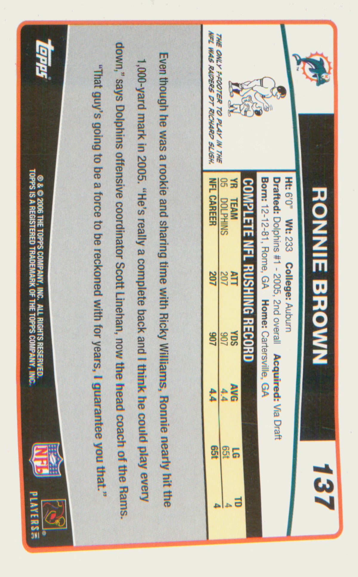 Football 2006 Topps #137 Ronnie Brown