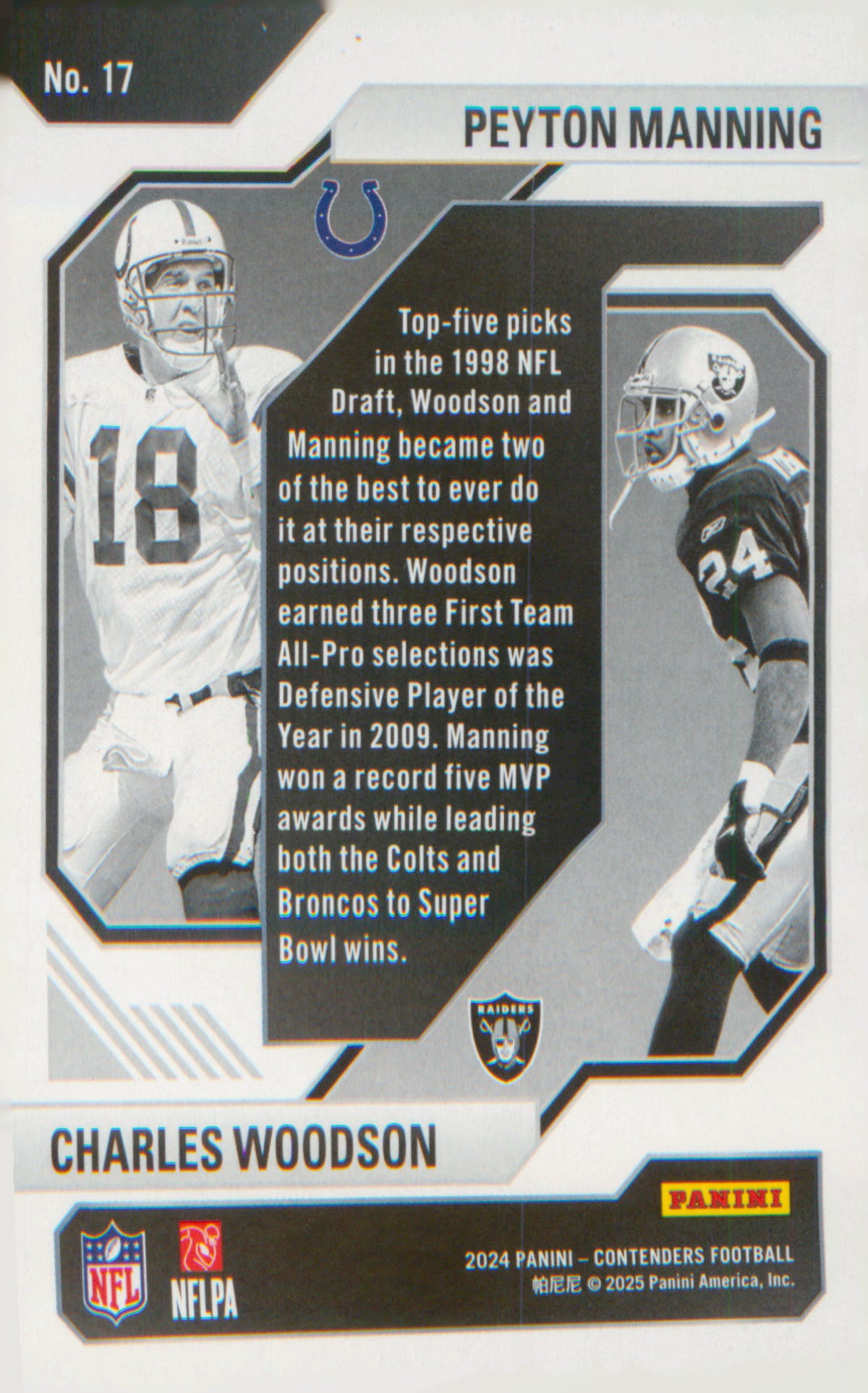 2024 Panini Contenders Historic Draft Class #17 Charles Woodson / Peyton Manning