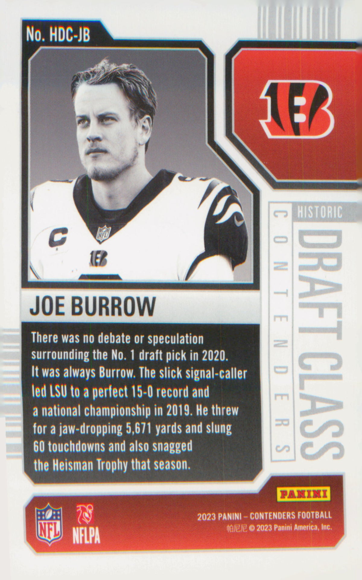 2023 Panini Contenders Historic Draft Class Contender #HDC-JB Joe Burrow