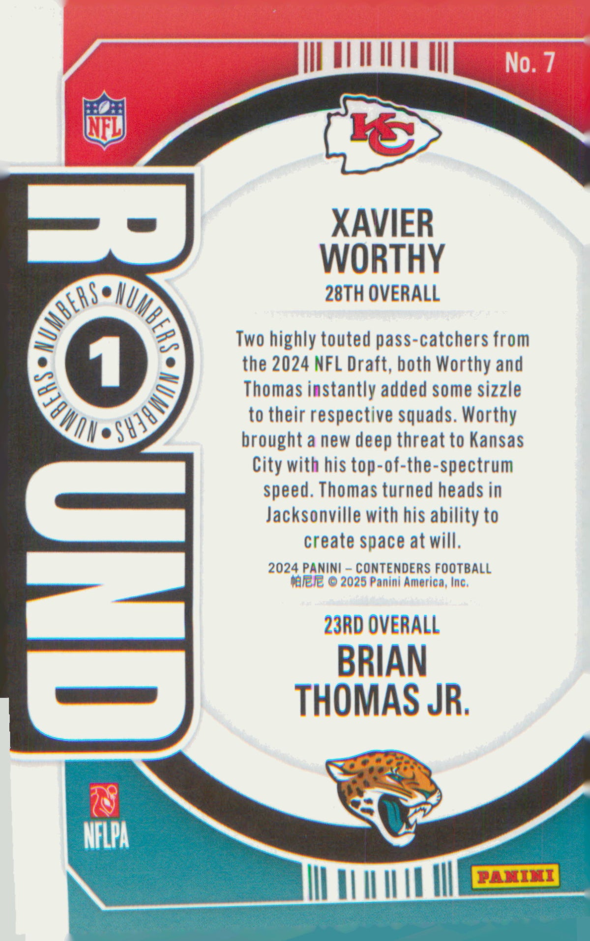 2024 Panini Contenders Round Numbers Red #7 Brian Thomas Jr. / Xavier Worthy
