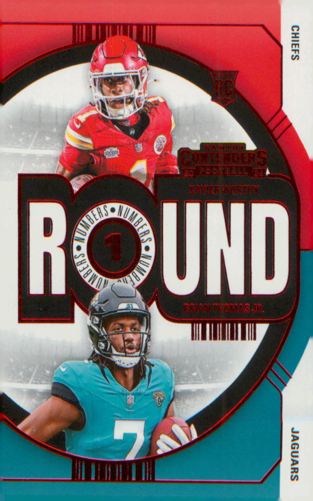 2024 Panini Contenders Round Numbers Red #7 Brian Thomas Jr. / Xavier Worthy