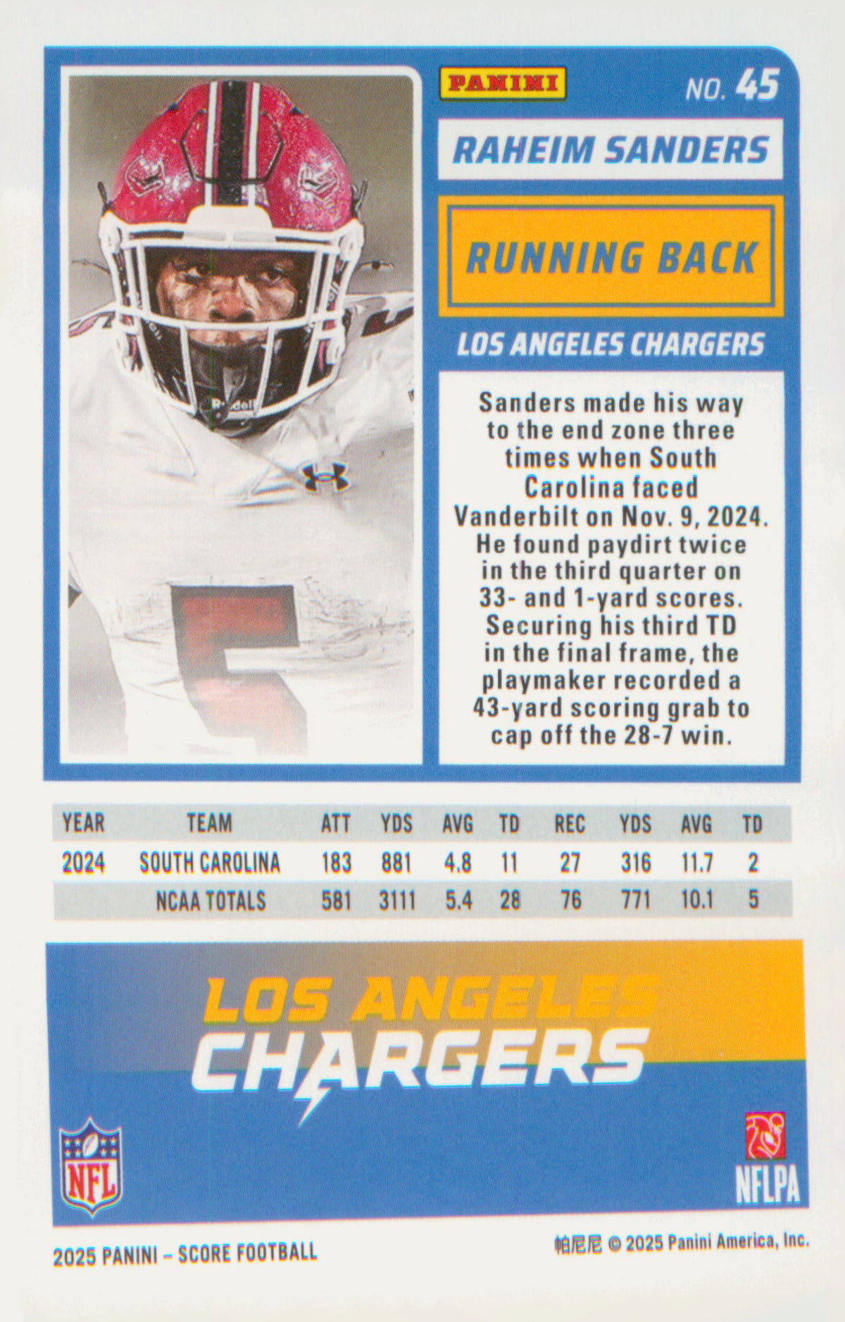 Football 2025 Score-A-Treat #45 Raheim Sanders RC RC