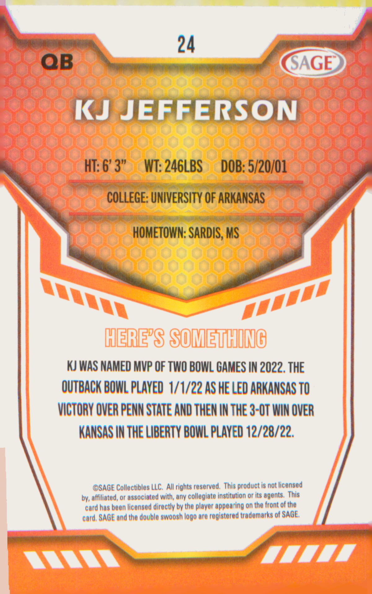 Football 2024 SAGE HIT #24 KJ Jefferson