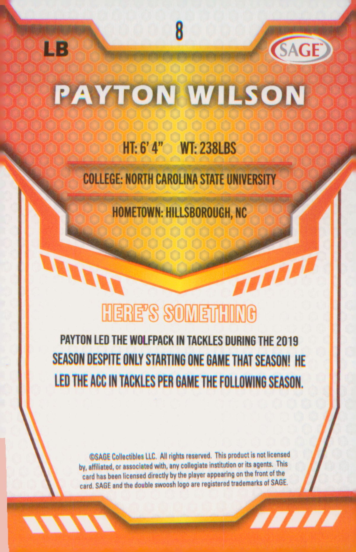 Football 2024 SAGE HIT #8 Payton Wilson
