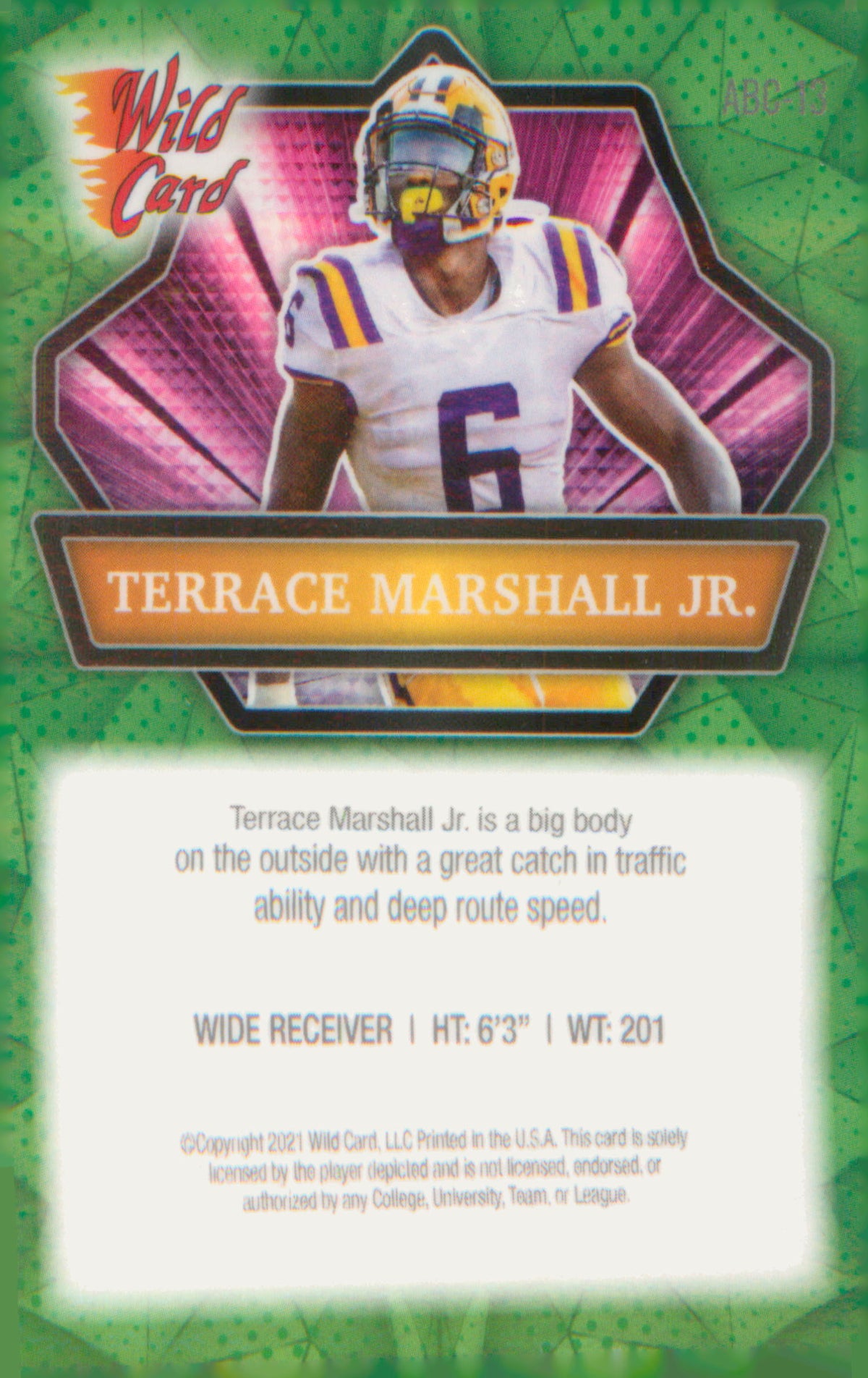 2021 Wild Card Alumination Holo-Lux Green #ABC-53 Elijah Mitchell 8.50