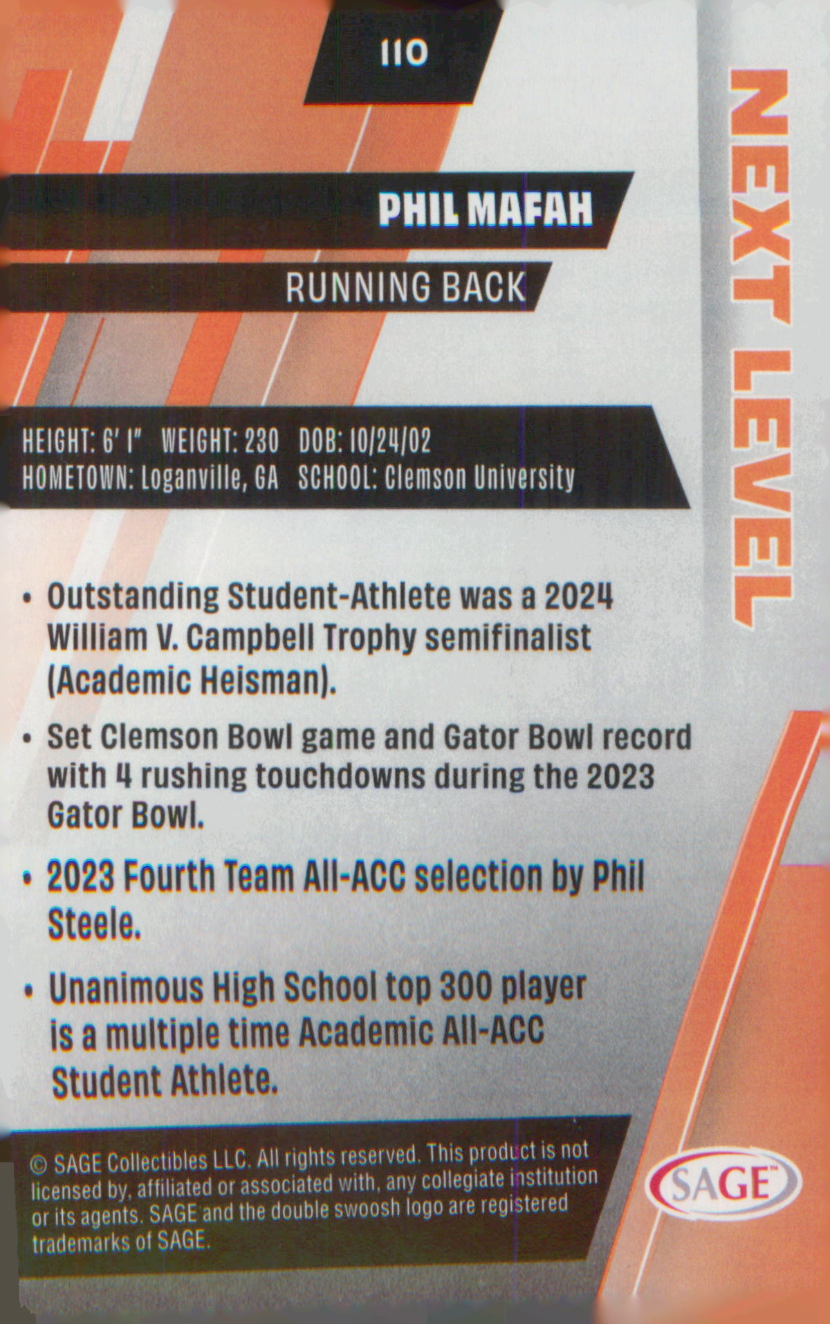 Football 2025 SAGE HIT Next Level Green #110 Phil Mafah