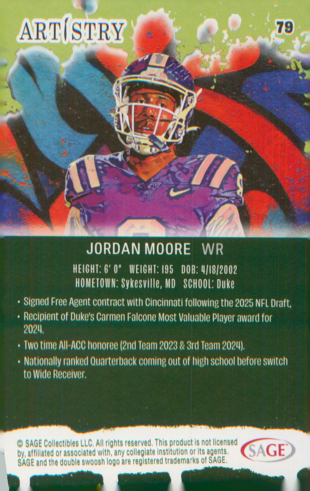 Football 2025 SAGE Artistry Red #79 Jordan Moore