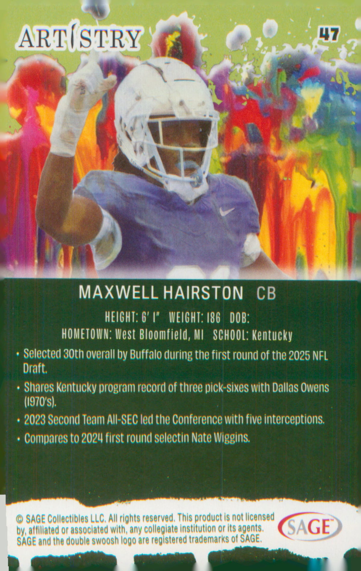 Football 2025 SAGE Artistry Red #47 Maxwell Hairston