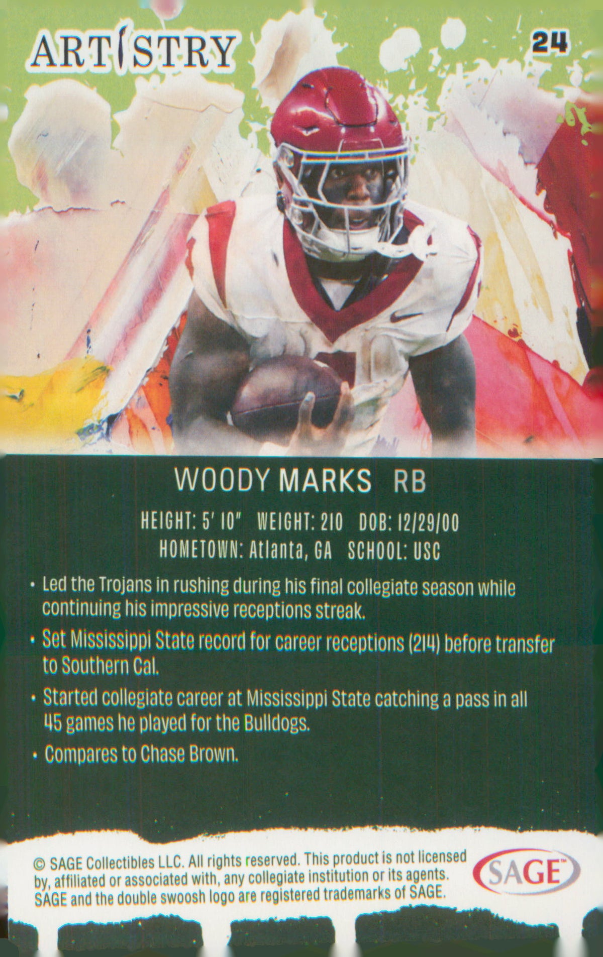 Football 2025 SAGE Artistry Red #24 Woody Marks