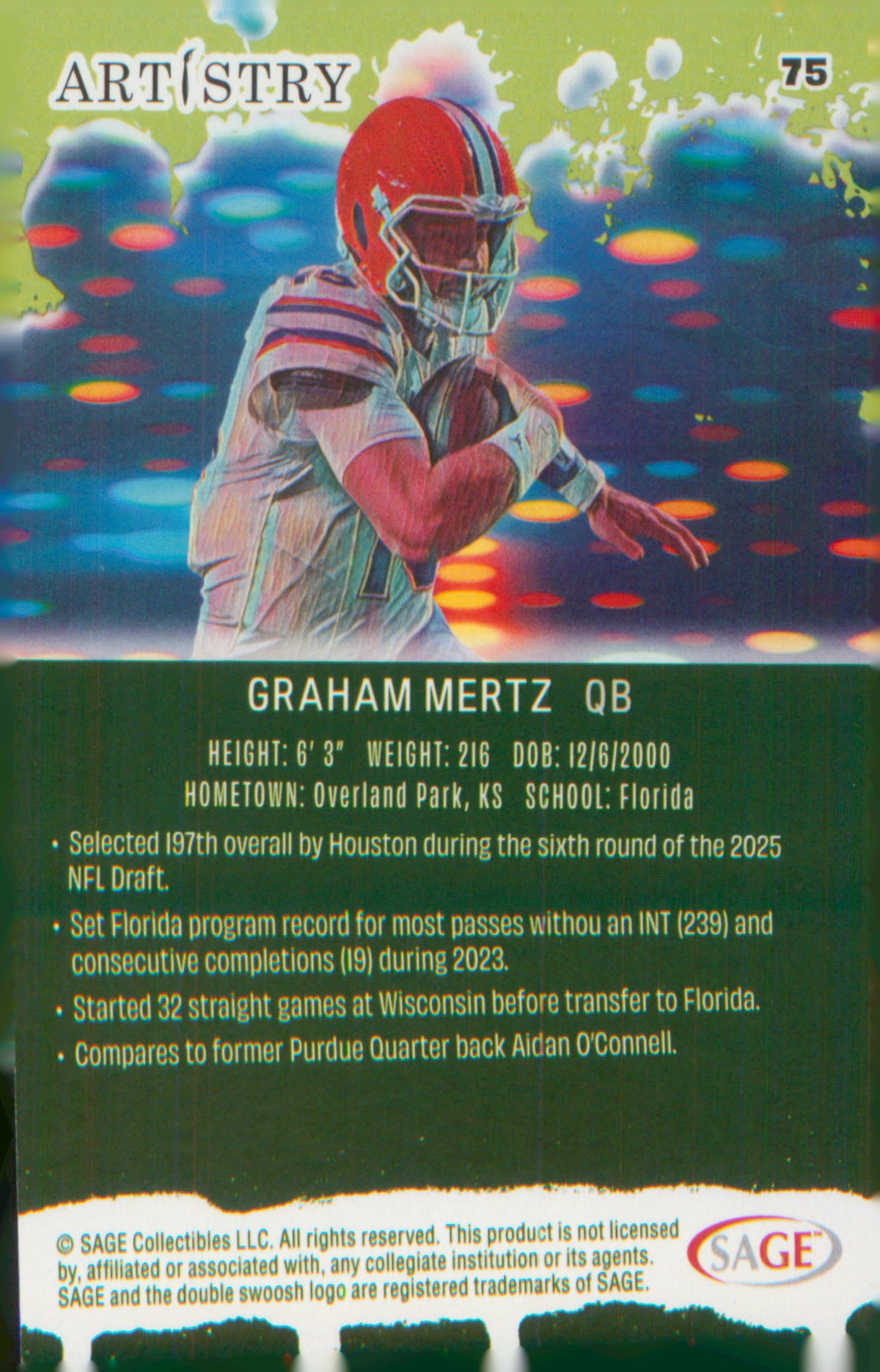 Football 2025 SAGE Artistry Red #75 Graham Mertz