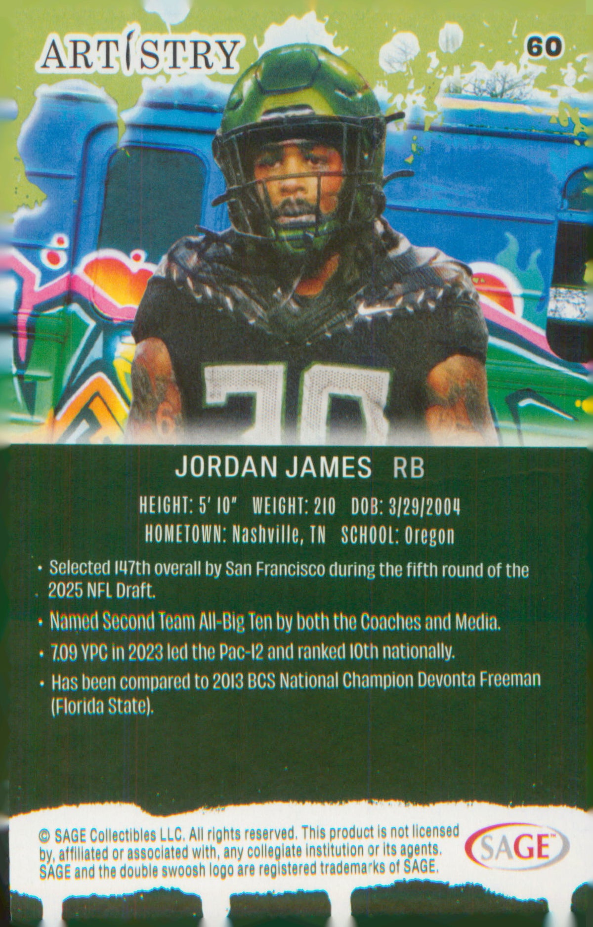 Football 2025 SAGE Artistry #60 Jordan James