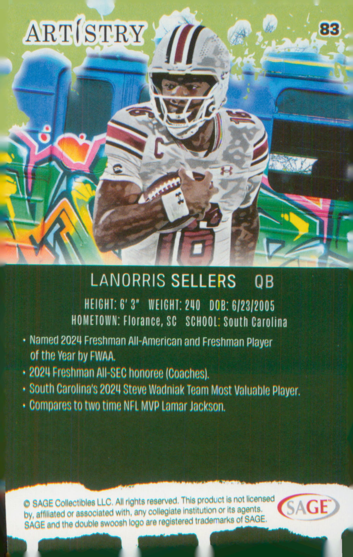Football 2025 SAGE Artistry #83 LaNorris Sellers