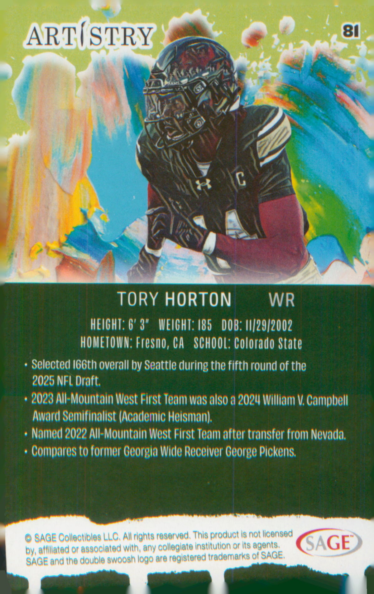 Football 2025 SAGE Artistry #81 Tory Horton