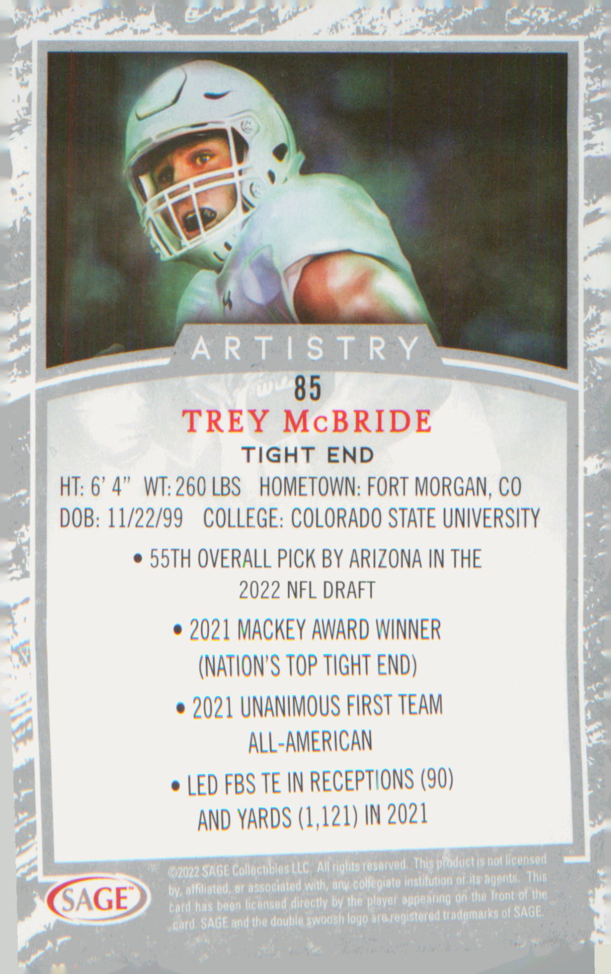 Football 2022 SAGE Artistry #85 Trey McBride