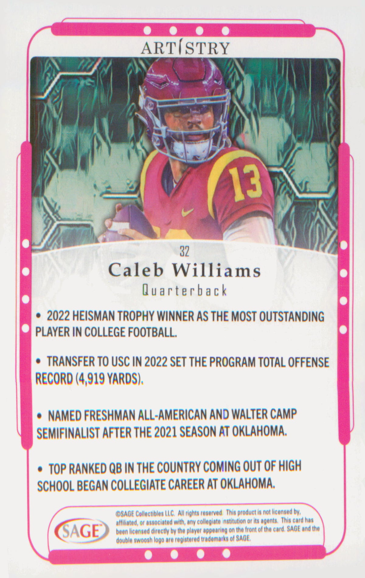 Football 2023 SAGE Artistry #32 Caleb Williams