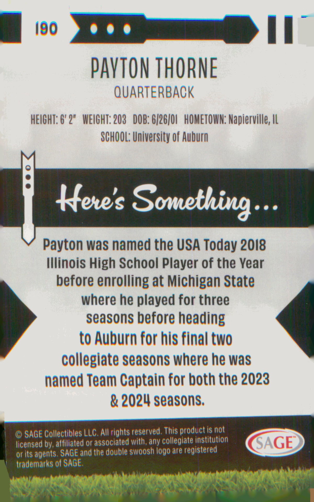 2025 SAGE HIT Green #190 Payton Thorne