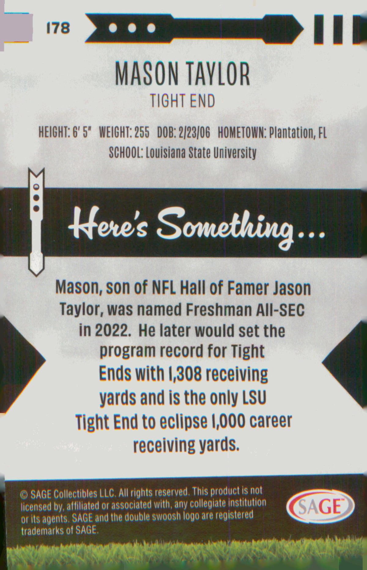 2025 SAGE HIT Blue #178 Mason Taylor