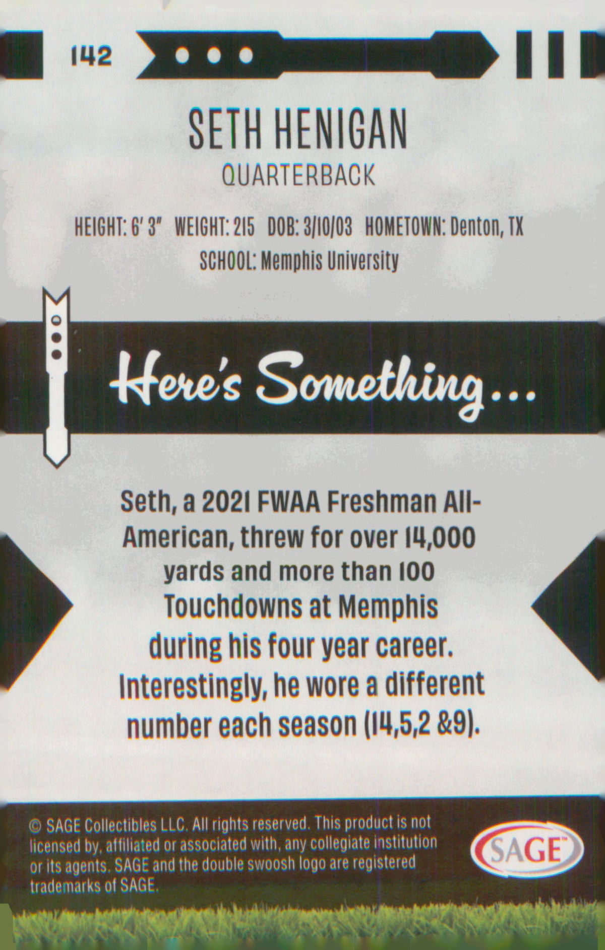 2025 SAGE HIT #142 Seth Henigan