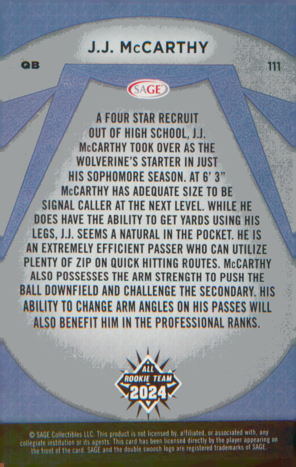 2024 SAGE HIT Red #111 J.J. McCarthy