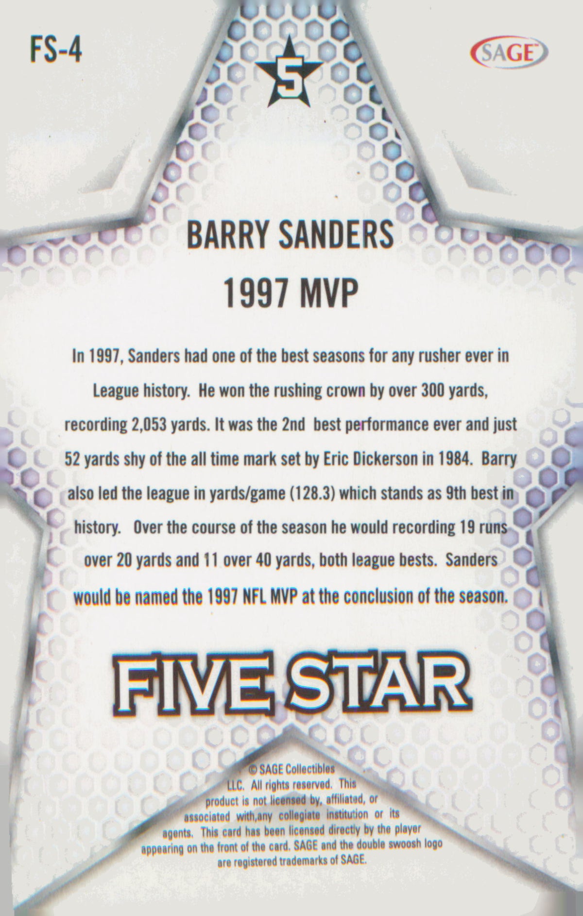 2024 SAGE HIT Five Star #FS-4 Barry Sanders