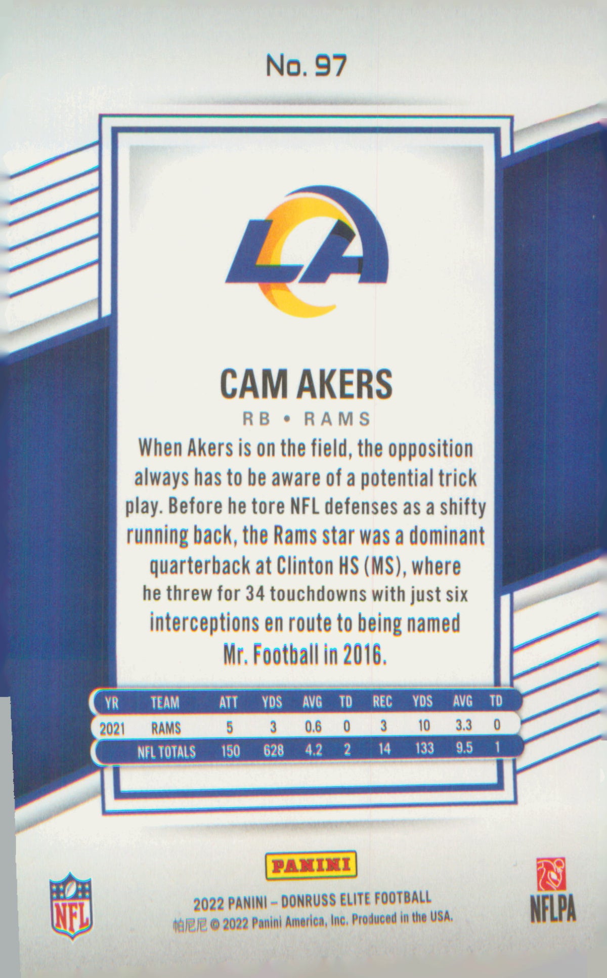 2022 Donruss Elite #97 Cam Akers