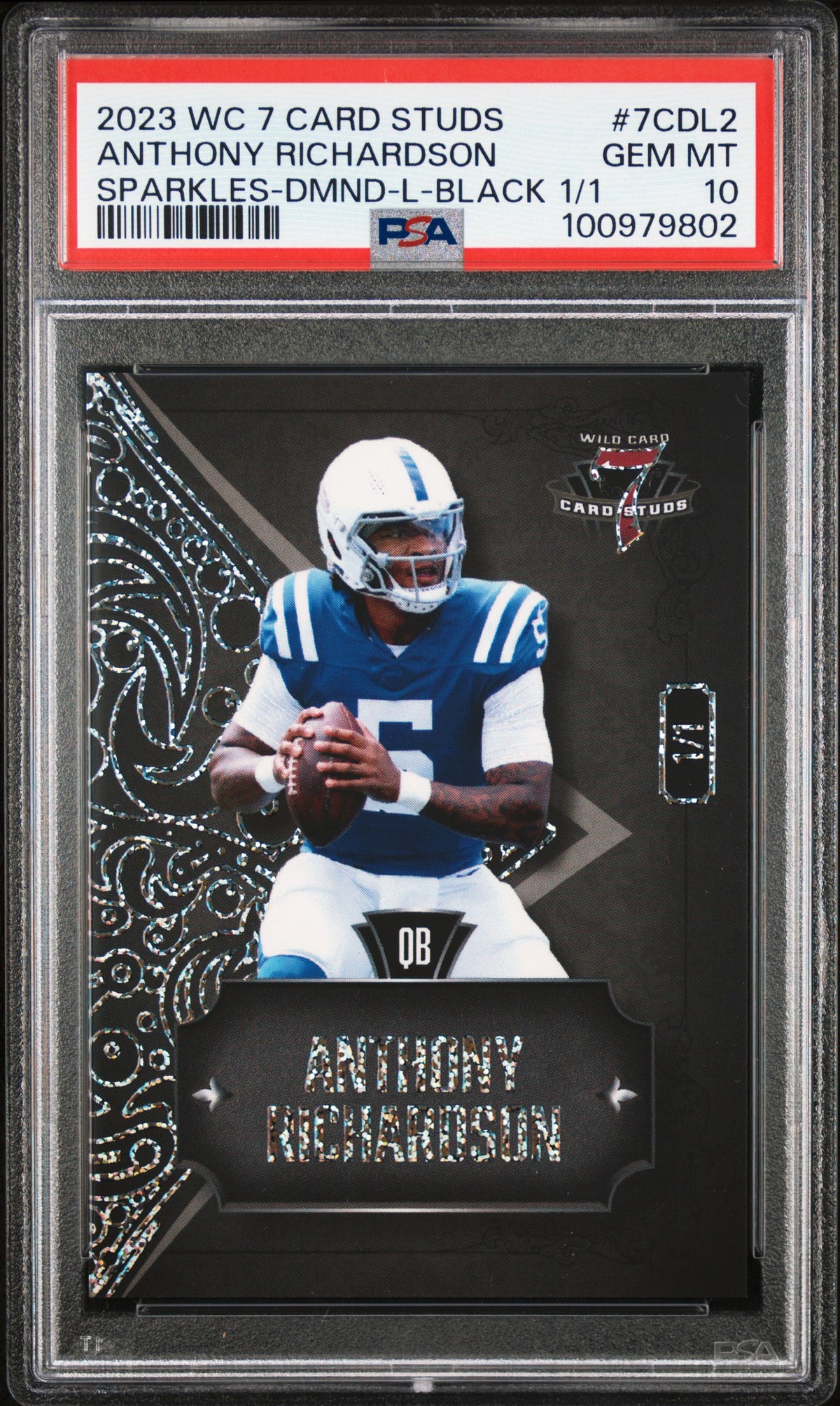 2023 WC 7 Card Studs Left Sprkles Blk 7CDL-2 Anthony Richardson PSA 10 #/1