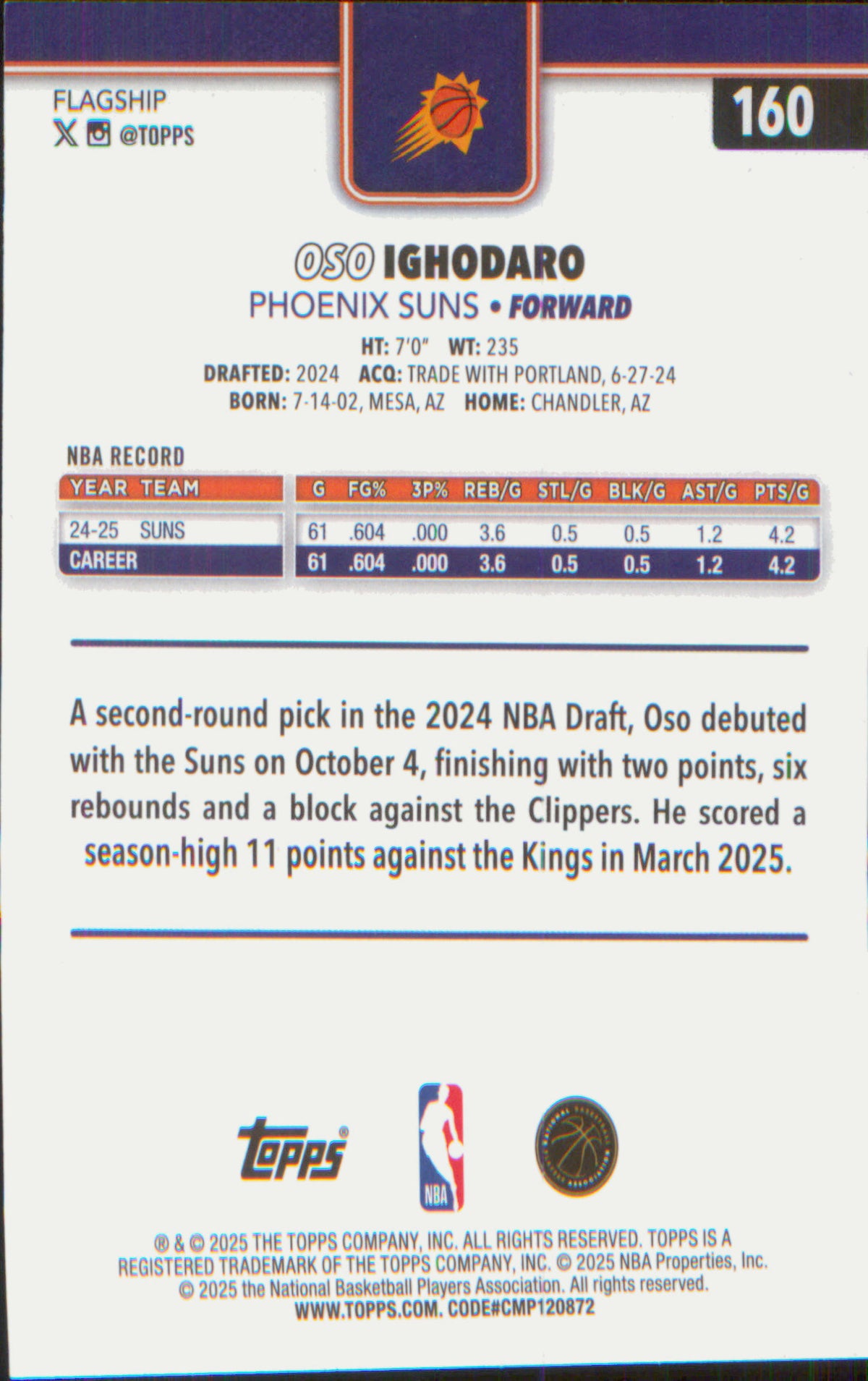 2025-26 Topps Gold #160 Oso Ighodaro SN #/2025