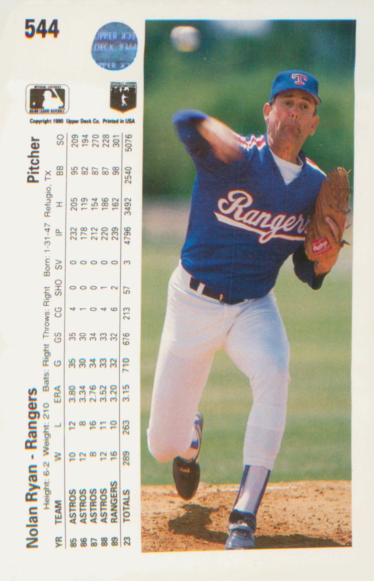 1990 Upper Deck #544 Nolan Ryan