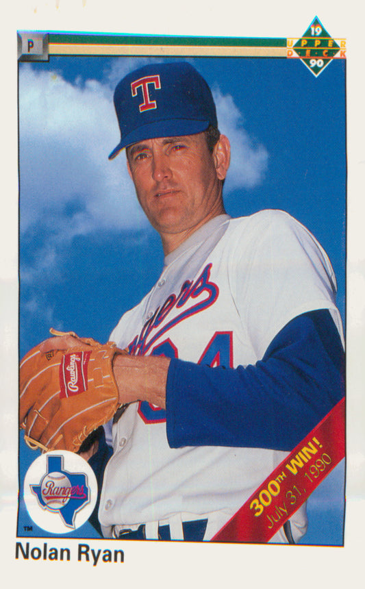 1990 Upper Deck : 300th Win banner on front #734b Nolan Ryan